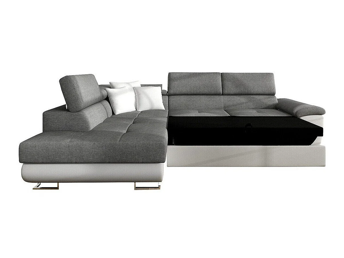 Canapé d'angle convertible 3 places en tissu blanc 270x202x71 cm