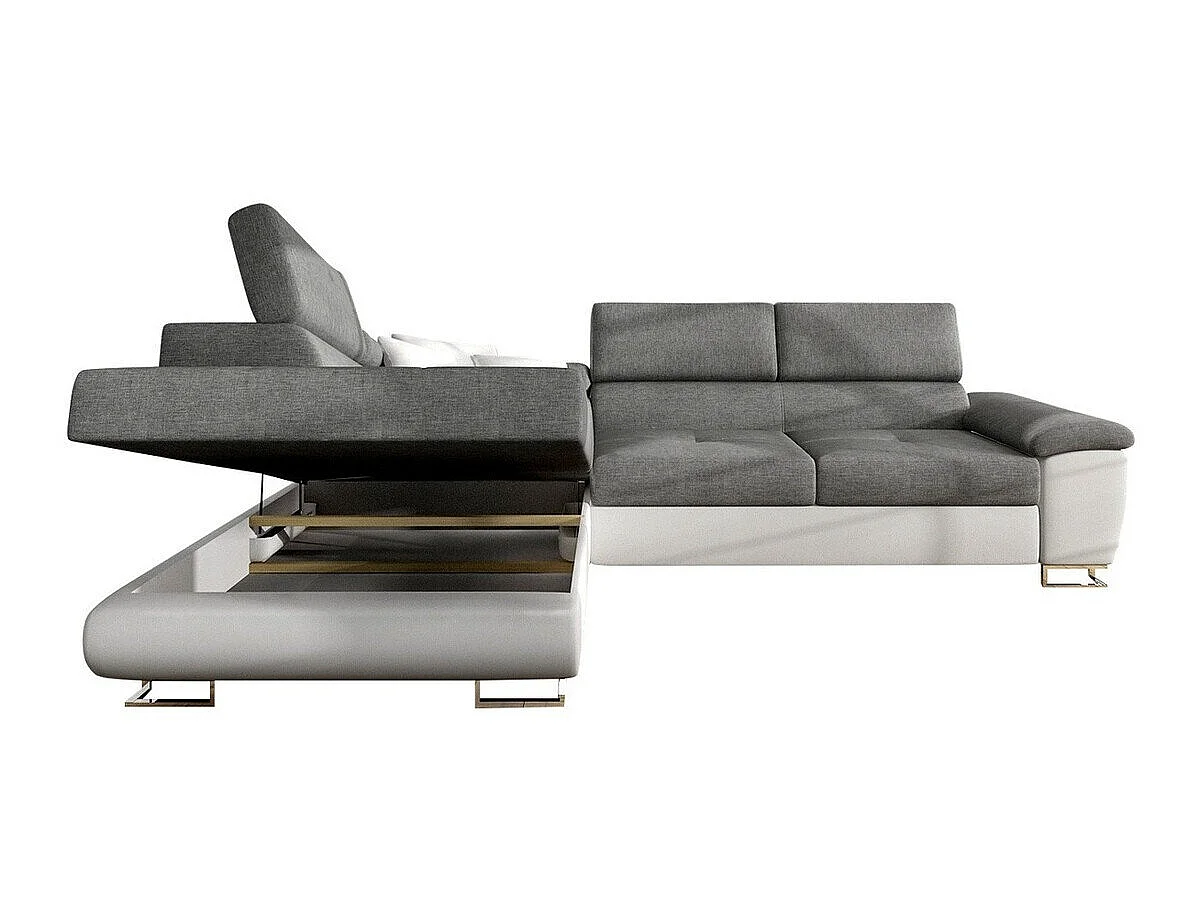 Canapé d'angle convertible 3 places en tissu blanc 270x202x71 cm
