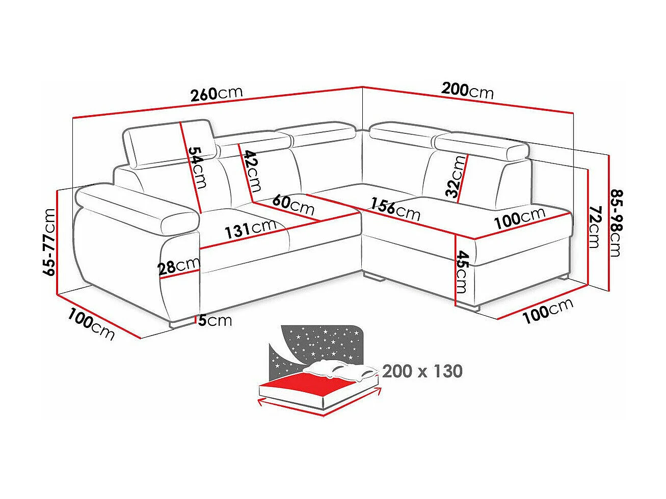 Sofá de canto Columbus 161, Azul, Funcionalidade de dormir