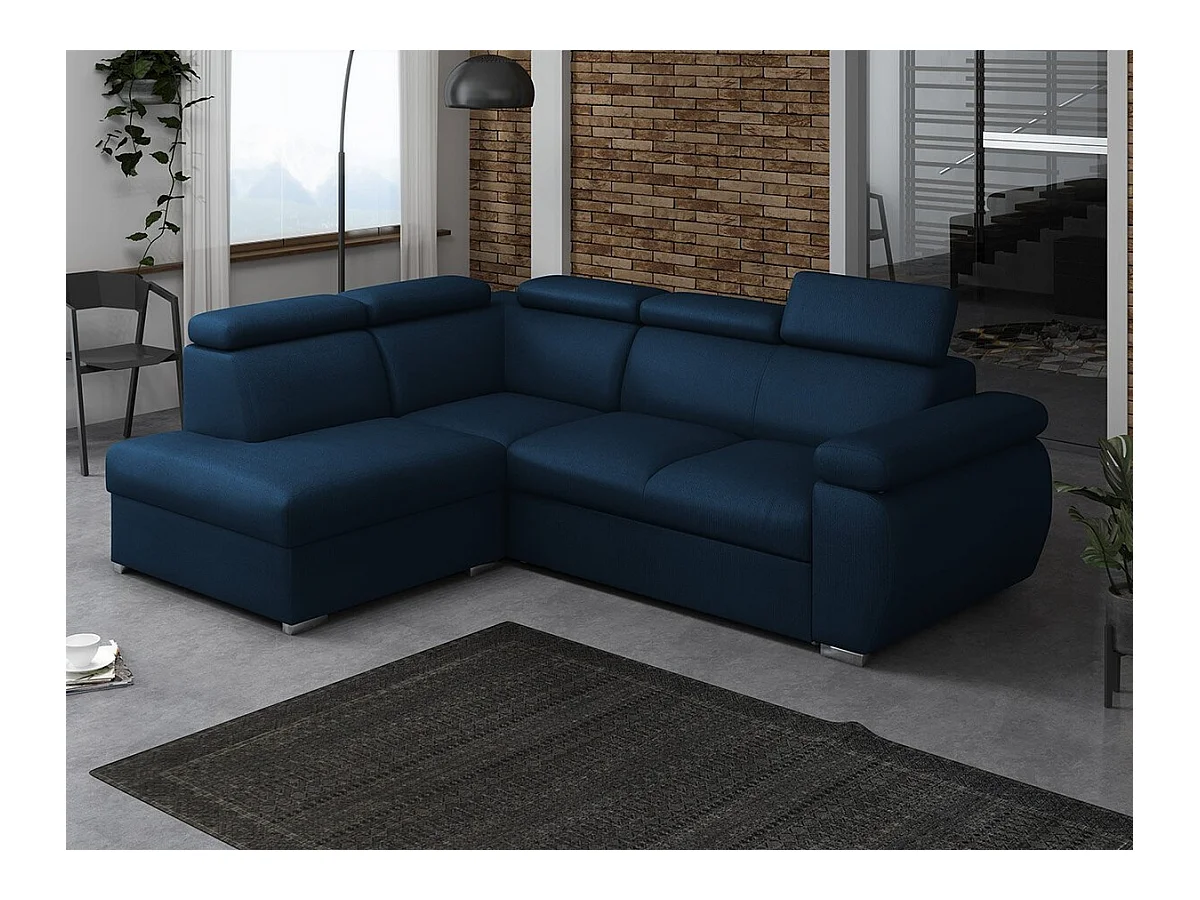 Canapé d'angle Columbus 161, Bleu, Fonction de couchage, Boîte de literie, 260x200x85cm