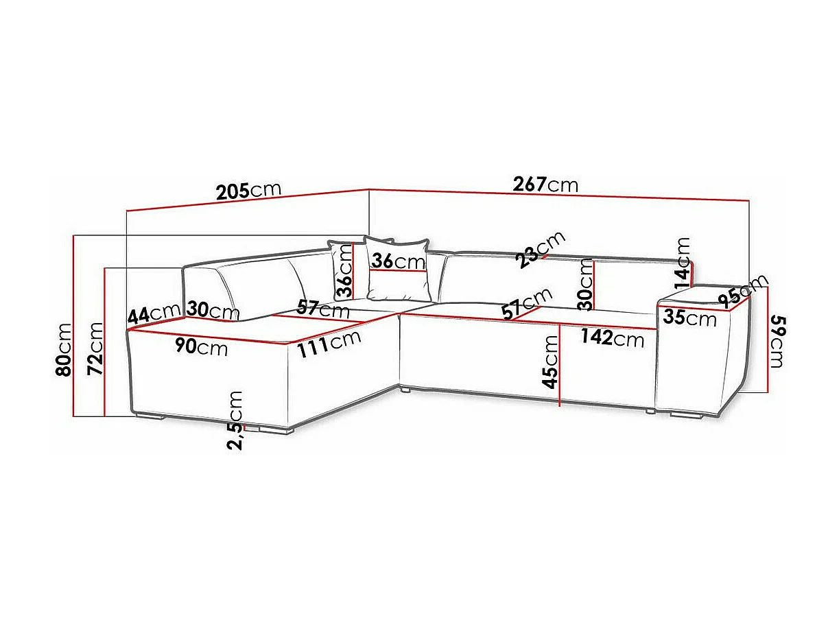 Canapé d'angle Comfivo 289, Gris, 267x205x73cm