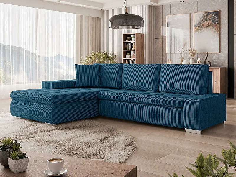 Canapé d'angle Comfivo 112, Turquoise, Fonction de couchage, Boîte de literie, 265x185cm