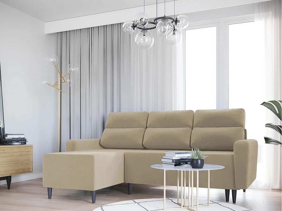 Sofá de canto Stamford 102, Castanho claro, Funcionalidade de dormir