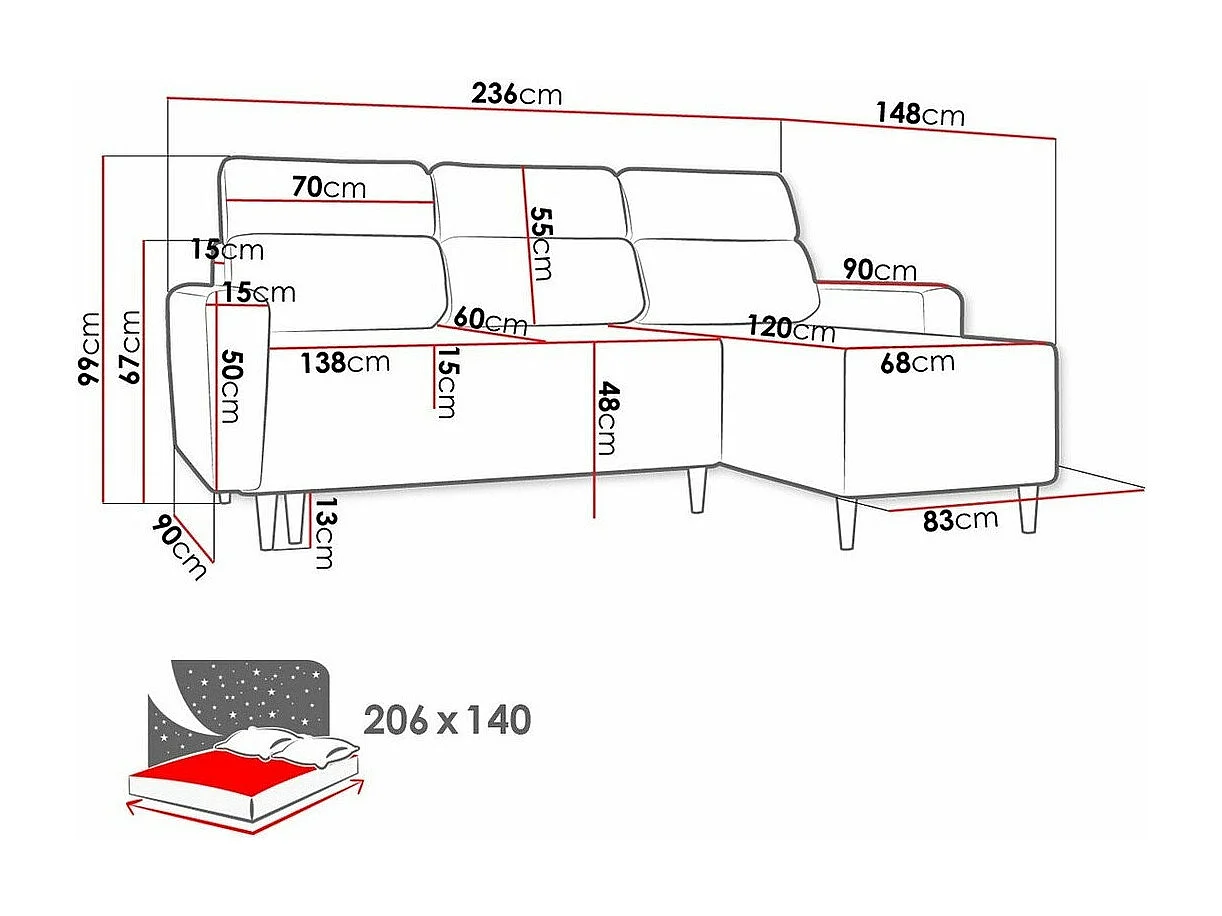 Sofá de canto Stamford 102, Castanho claro, Funcionalidade de dormir