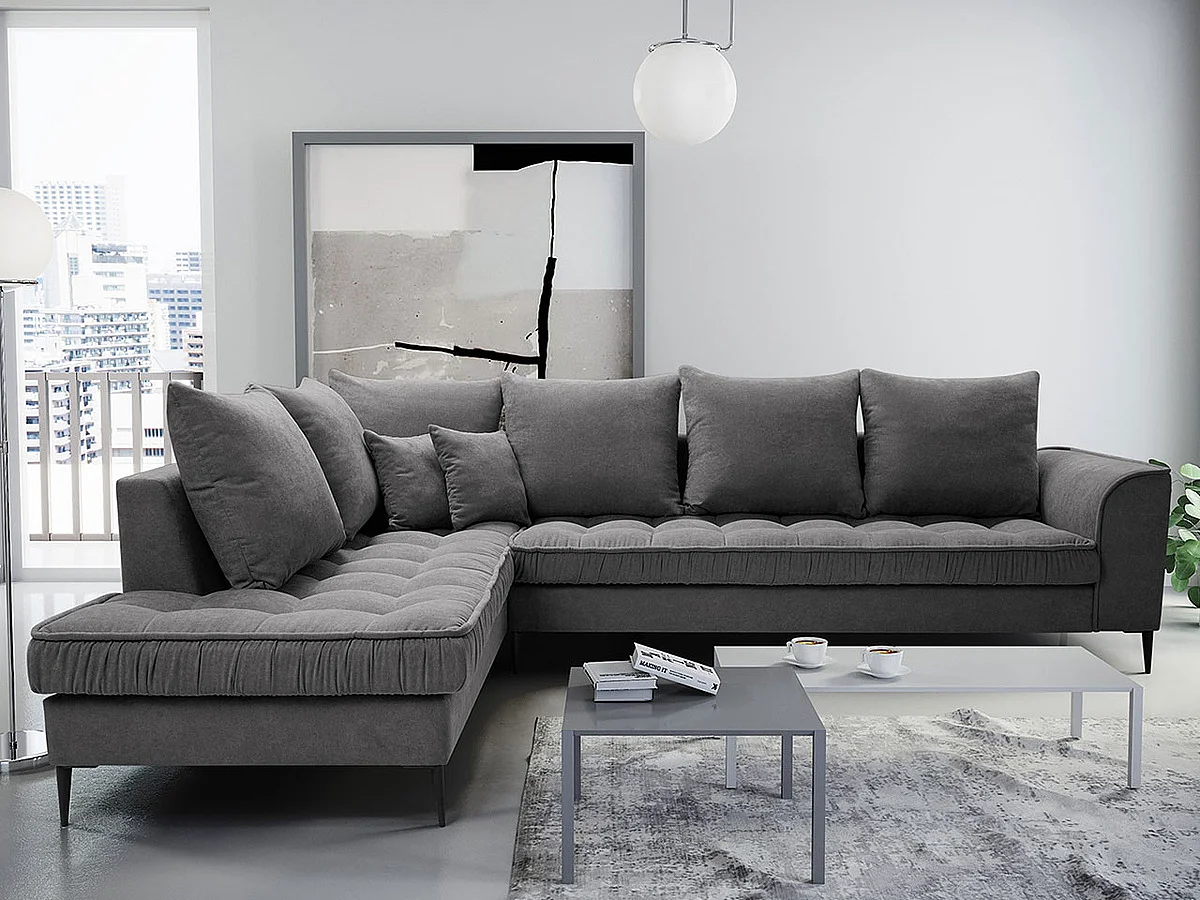 Canapé d'angle Kingsport 113, Gris, 306x227x90cm