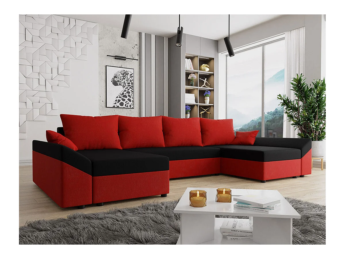 Canapé d'angle Memphis 105, Rouge, Fonction de couchage, Boîte de literie, 317x140x82cm