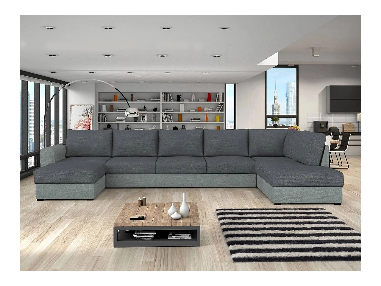 Canapé d'angle Comfivo 191, Gris, Fonction de couchage, Boîte de literie, 370x186x85cm