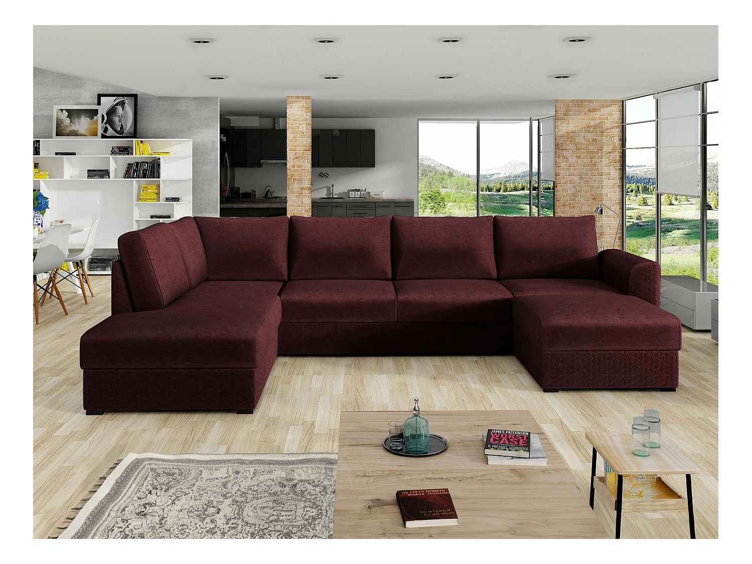 Canapé d'angle Comfivo 261, Rouge, Fonction de couchage, Boîte de literie, 305x188x85cm