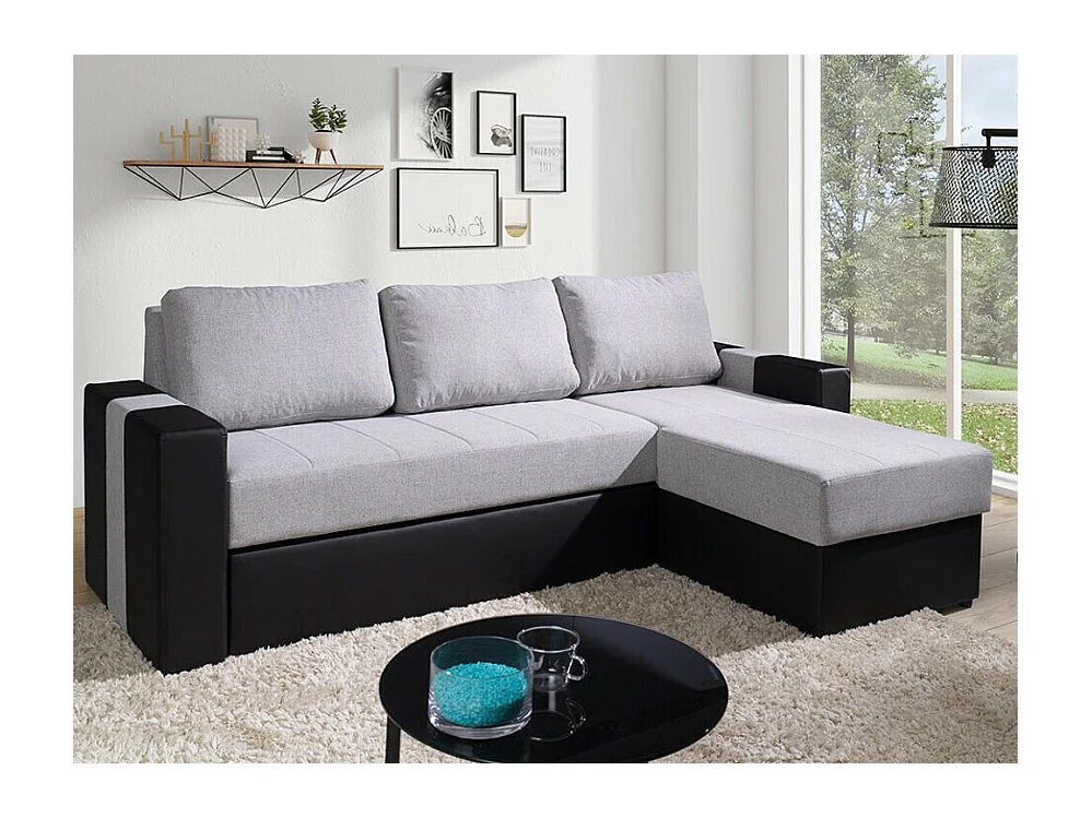 Canapé d'angle Providence 175, Gris, Fonction de couchage, Boîte de literie, 234x156x82cm