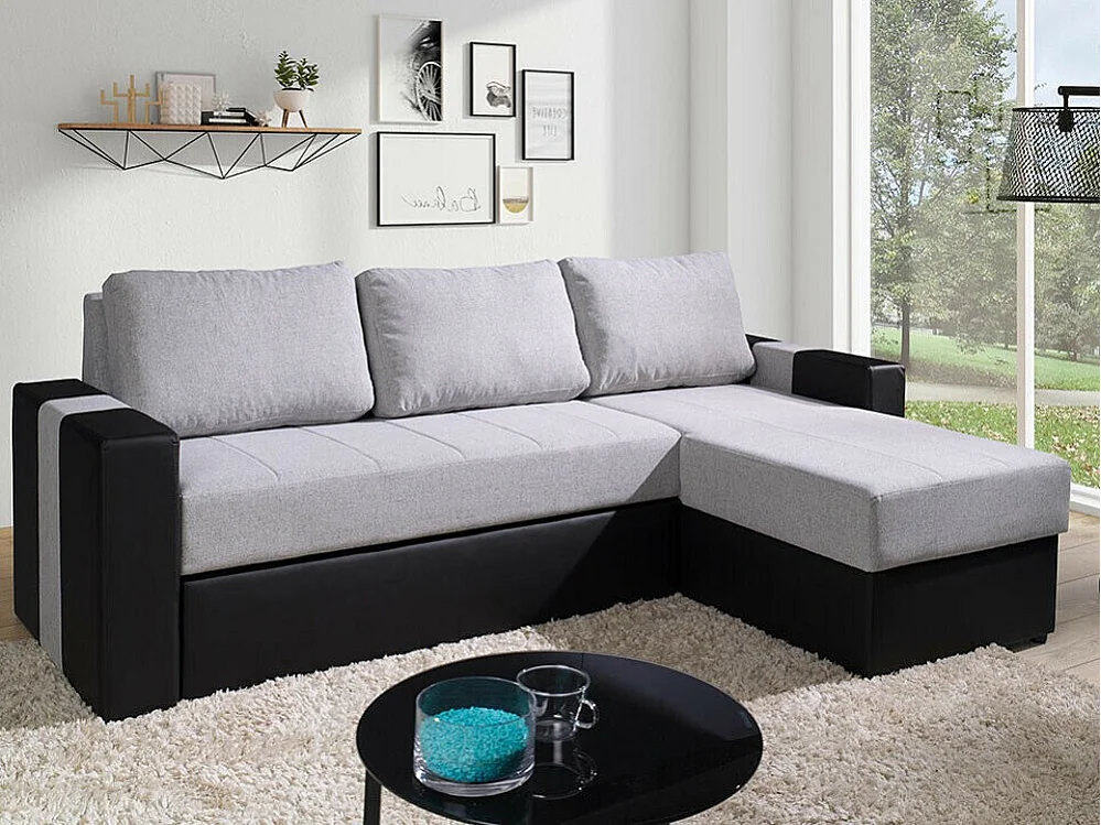 Canapé d'angle Providence 175, Gris, Fonction de couchage, Boîte de literie, 234x156x82cm