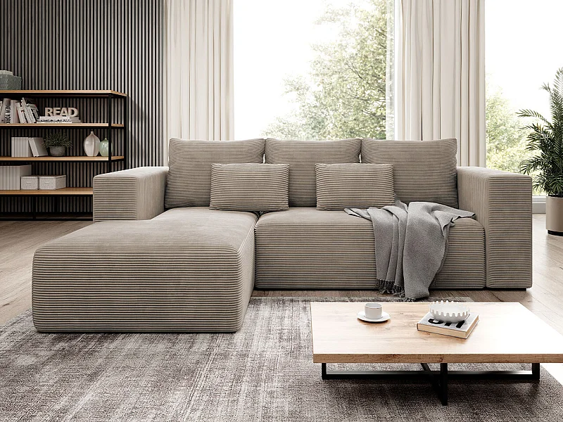 Sofá de canto Arvada 116, Castanho claro, Funcionalidade de dormir