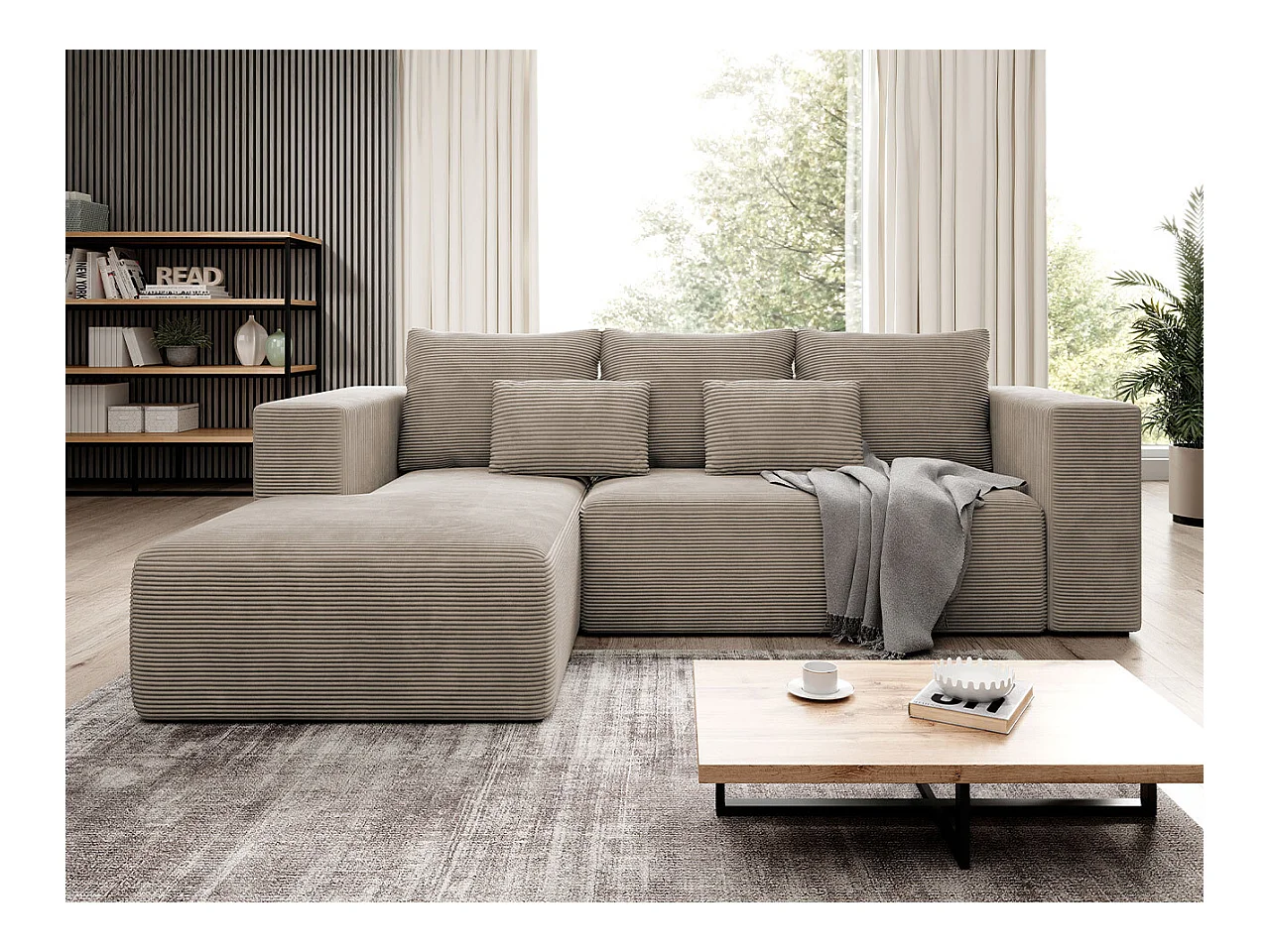 Canapé d'angle Arvada 116, Brun clair, Fonction de couchage, Boîte de literie, 255x161cm