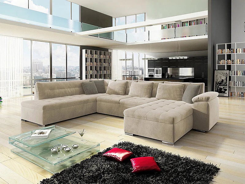 Sofá rinconero Comfivo 128, De color marrón claro, Función de descanso, 348x205x76cm