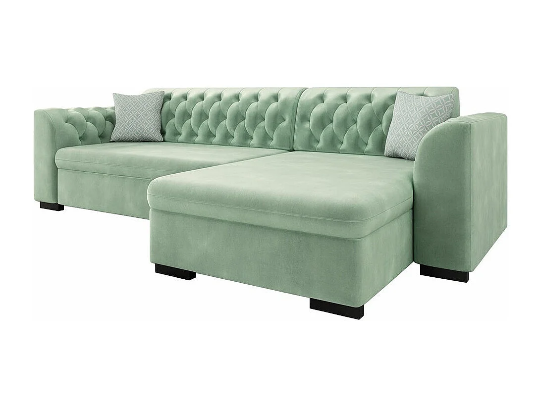 Chesterfield divano angolare Comfivo 252, Turchese, Funzione di sonno, Scatola da letto,