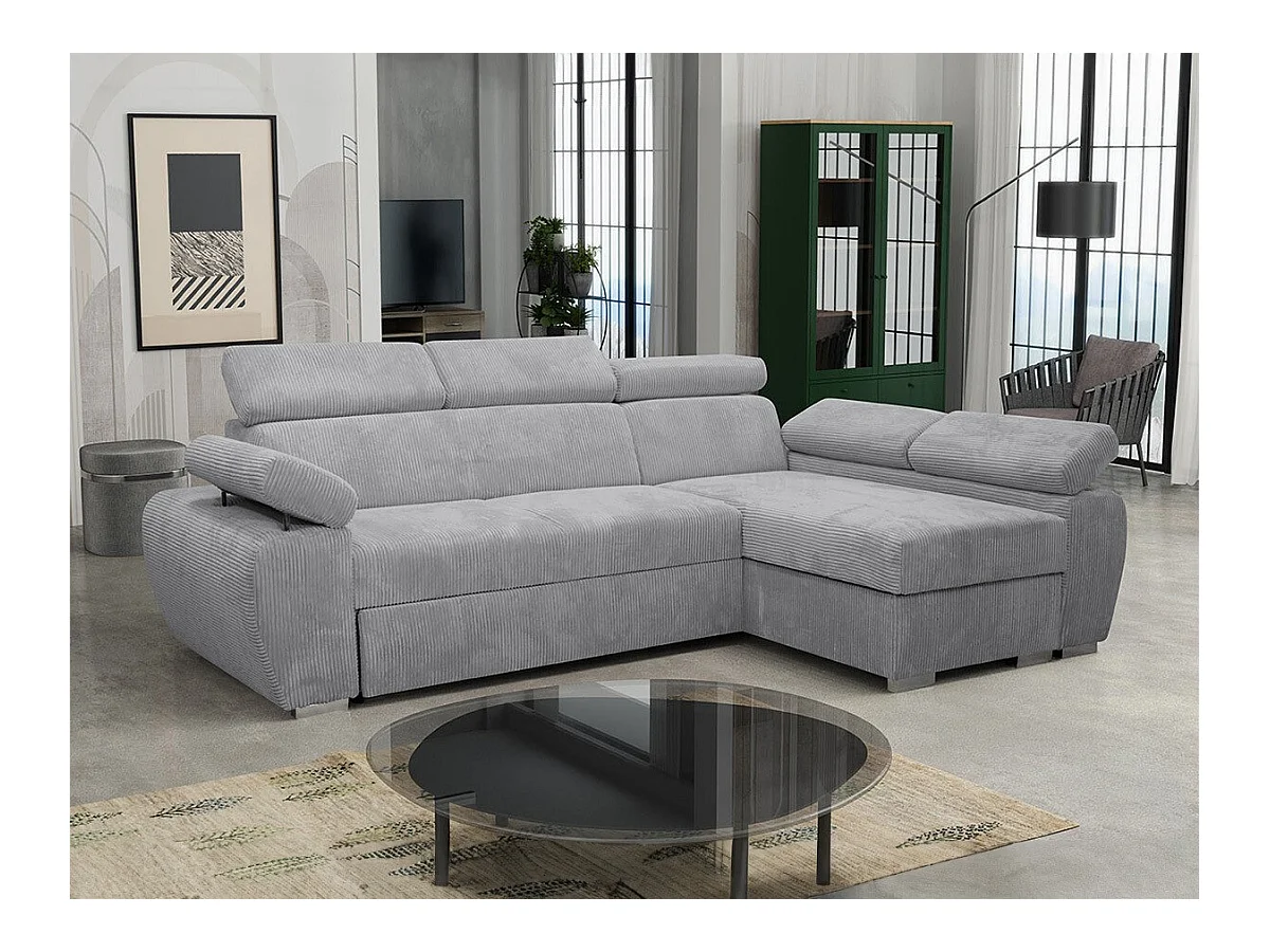 Canapé d'angle Columbus 192, Gris, Fonction de couchage, Boîte de literie, 255x170x85cm