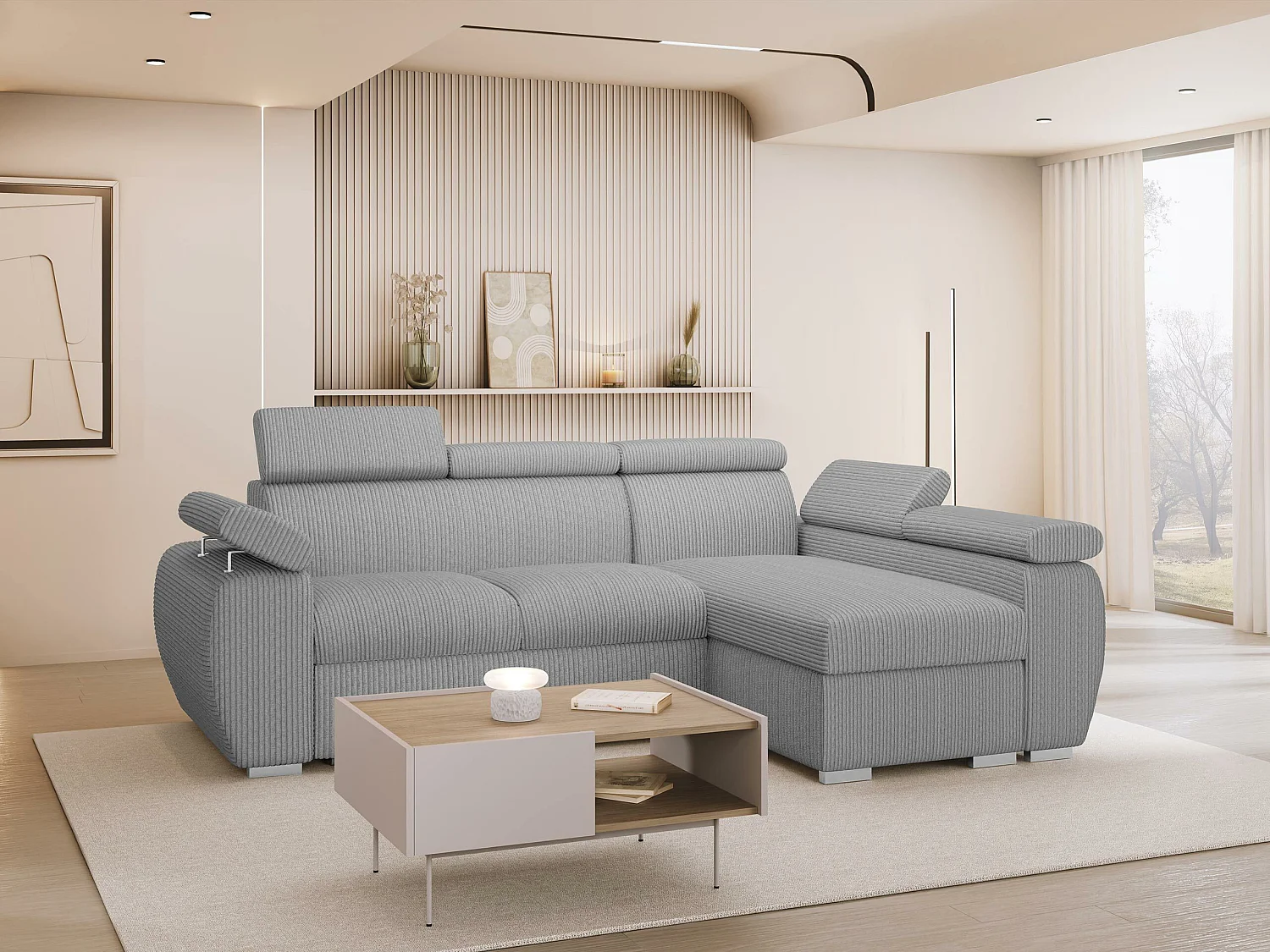 Canapé d'angle Columbus 192, Gris, Disponible, 255x170x85cm