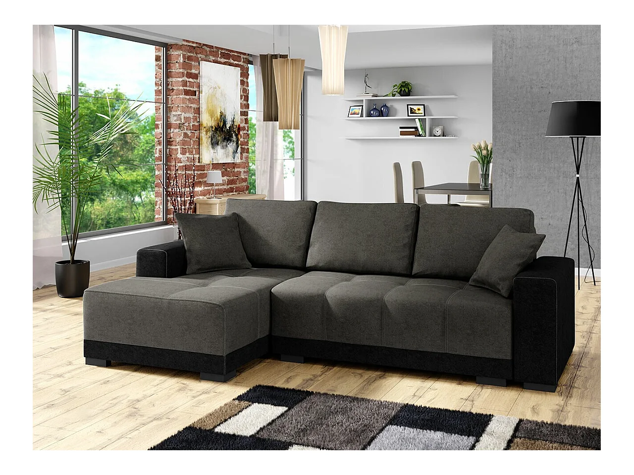 Canapé d'angle Columbus 103, Gris, Fonction de couchage, Boîte de literie, 240x140x85cm