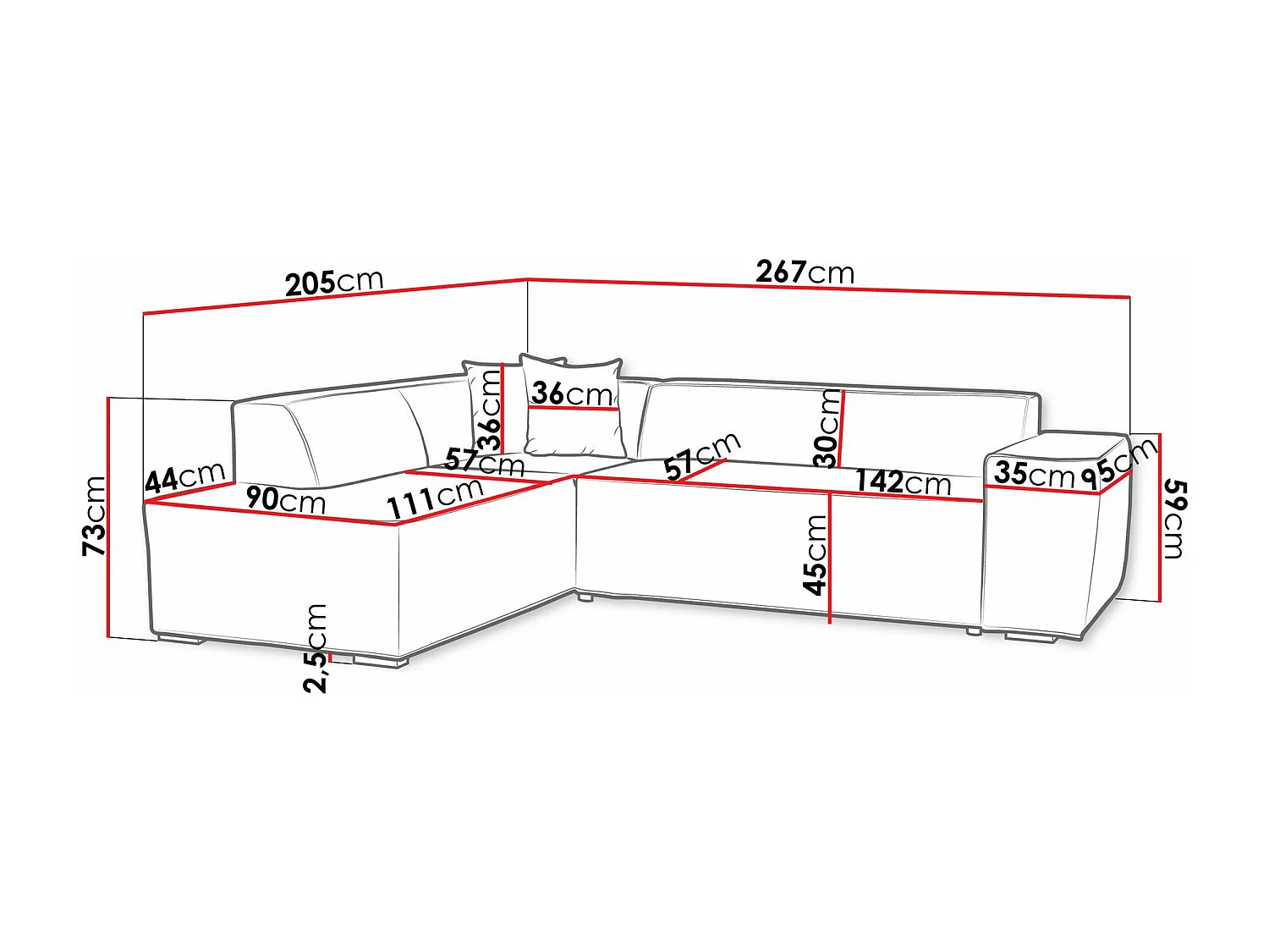 Sofá rinconero Comfivo 289, Gris, 267x205x73cm