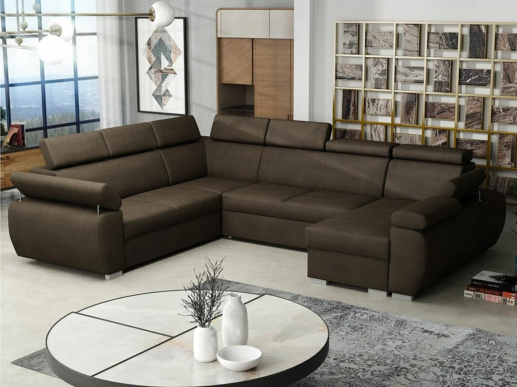 Sofá rinconero Columbus 134, Marrón, Función de descanso, Almacenaje, 325x260x85cm