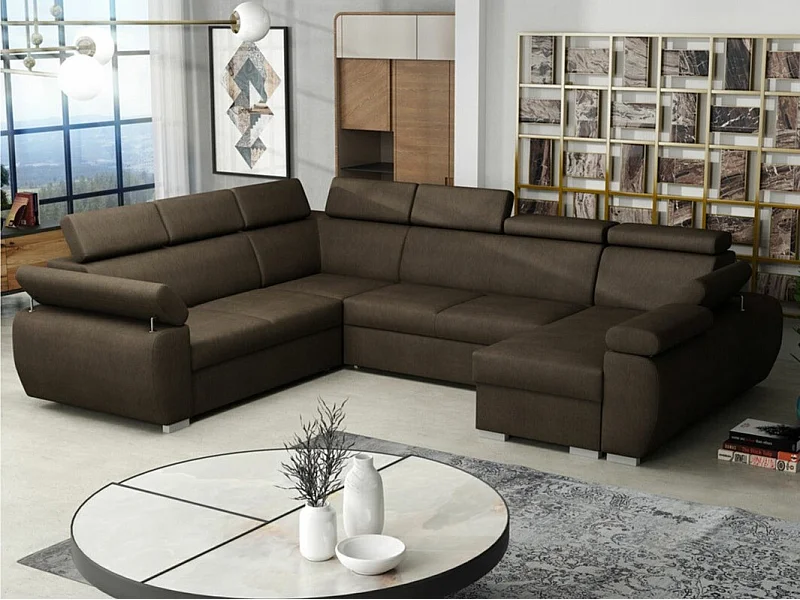 Sofá rinconero Columbus 134, Marrón, Función de descanso, Almacenaje, 325x260x85cm