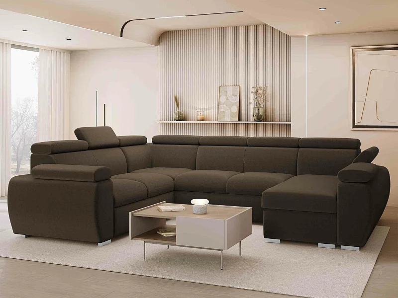 Canapé d'angle Columbus 134, Marron, Disponible, 325x260x85cm