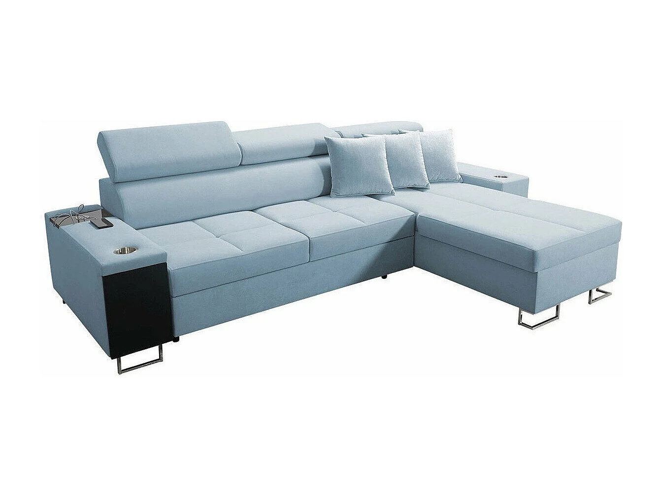 Canapé d'angle Pearland 107, Bleu, Fonction de couchage, Boîte de literie, 272x170x84cm