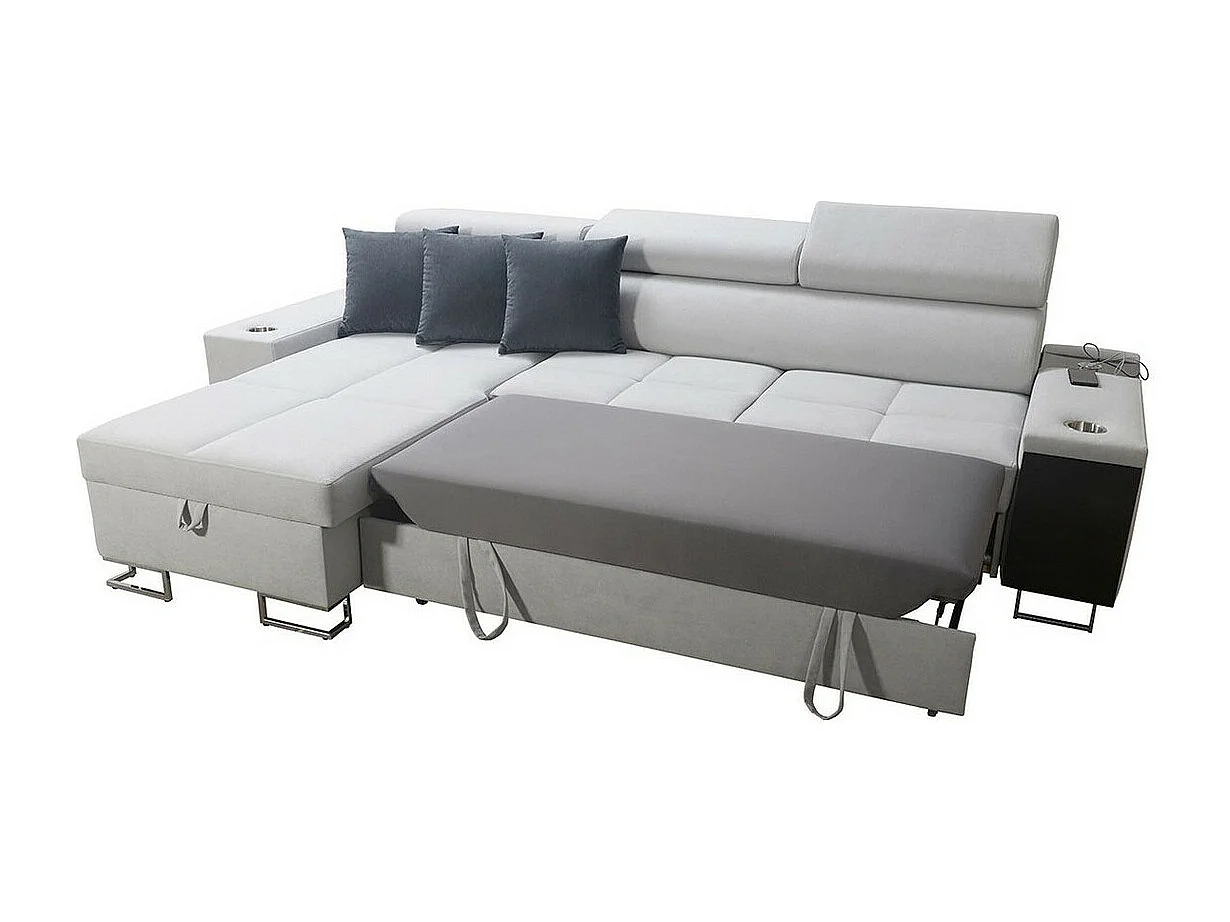 Canapé d'angle Pearland 107, Bleu, Fonction de couchage, Boîte de literie, 272x170x84cm