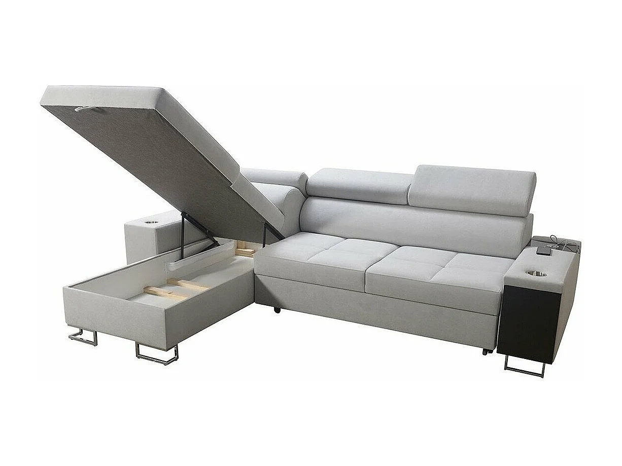 Canapé d'angle Pearland 107, Bleu, Fonction de couchage, Boîte de literie, 272x170x84cm