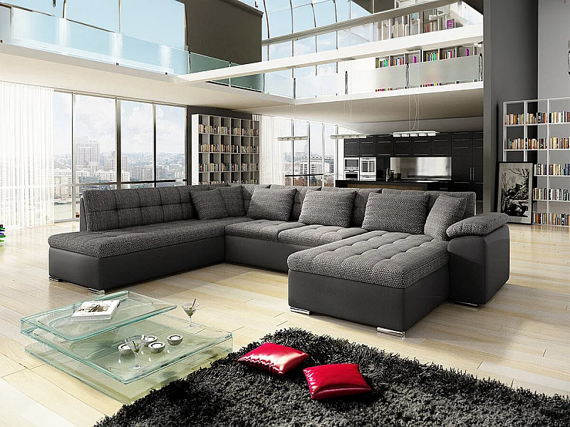 Sofá rinconero Comfivo 114, Gris, Función de descanso, Almacenaje, 348x205x76cm