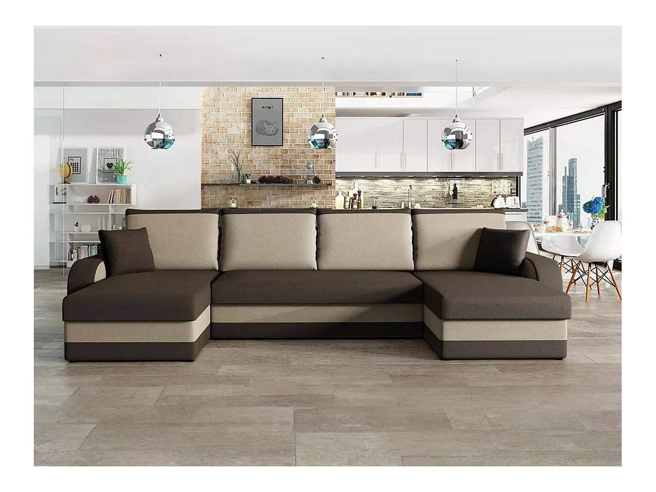 Canapé d'angle Comfivo 233, Marron, Fonction de couchage, Boîte de literie, 304x140x80cm