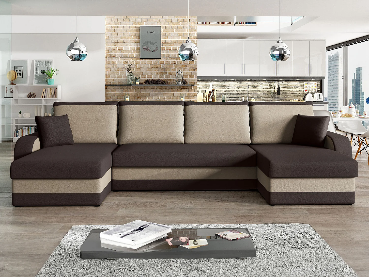 Canapé d'angle Comfivo 500, Marron, Disponible, 304x140x80cm