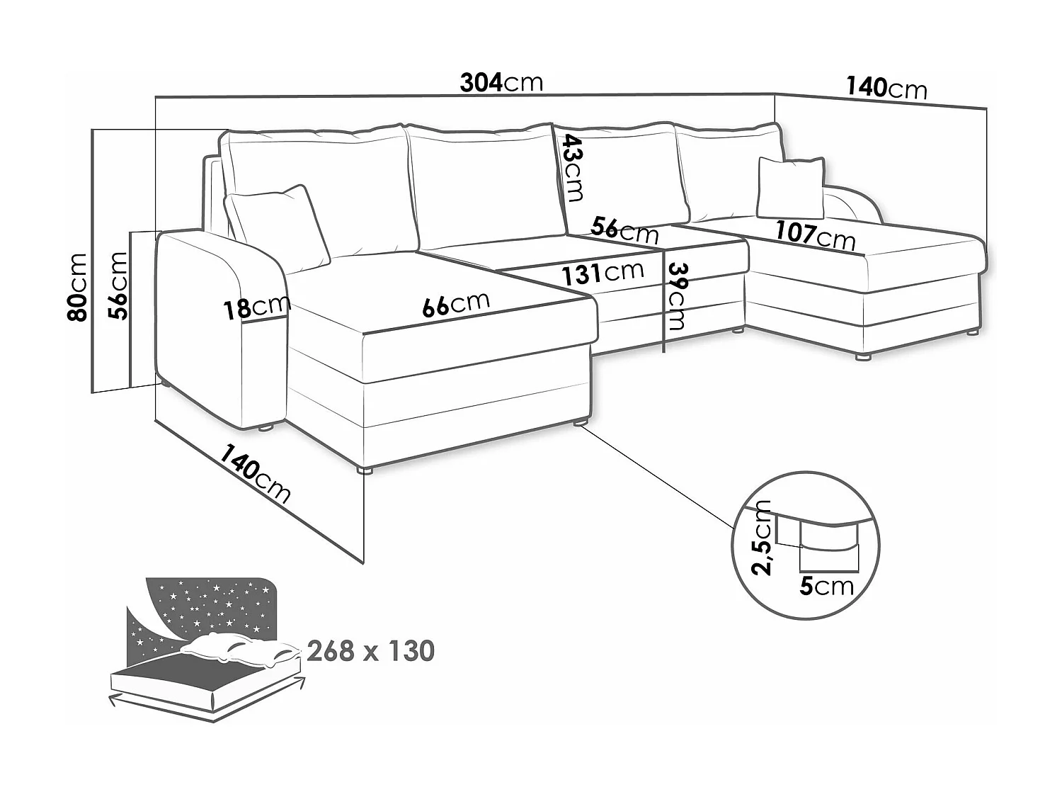 Canapé d'angle Comfivo 500, Marron, Disponible, 304x140x80cm