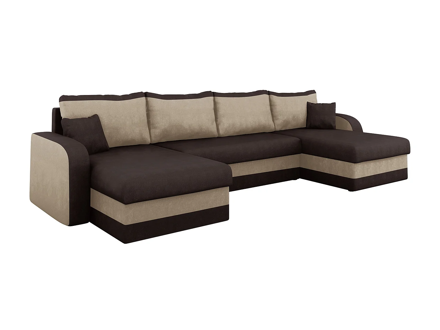 Canapé d'angle convertible 3 places en tissu marron