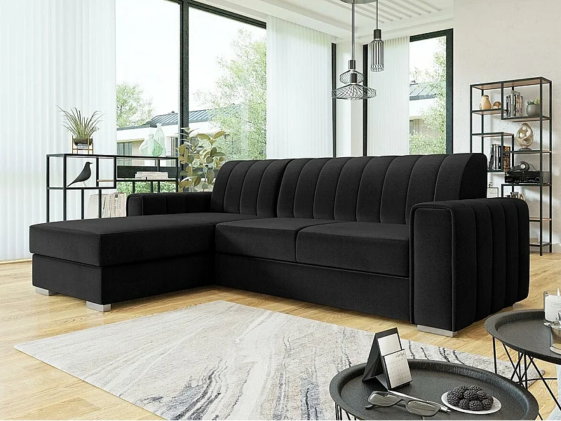 Canapé d'angle Columbus 166, Noir, Fonction de couchage, Boîte de literie, 260x183x86cm