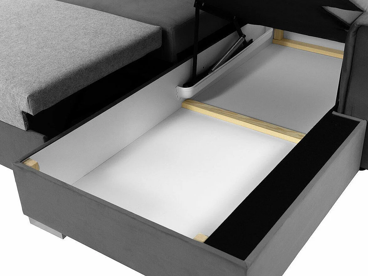 Canapé d'angle Columbus 166, Noir, Fonction de couchage, Boîte de literie, 260x183x86cm