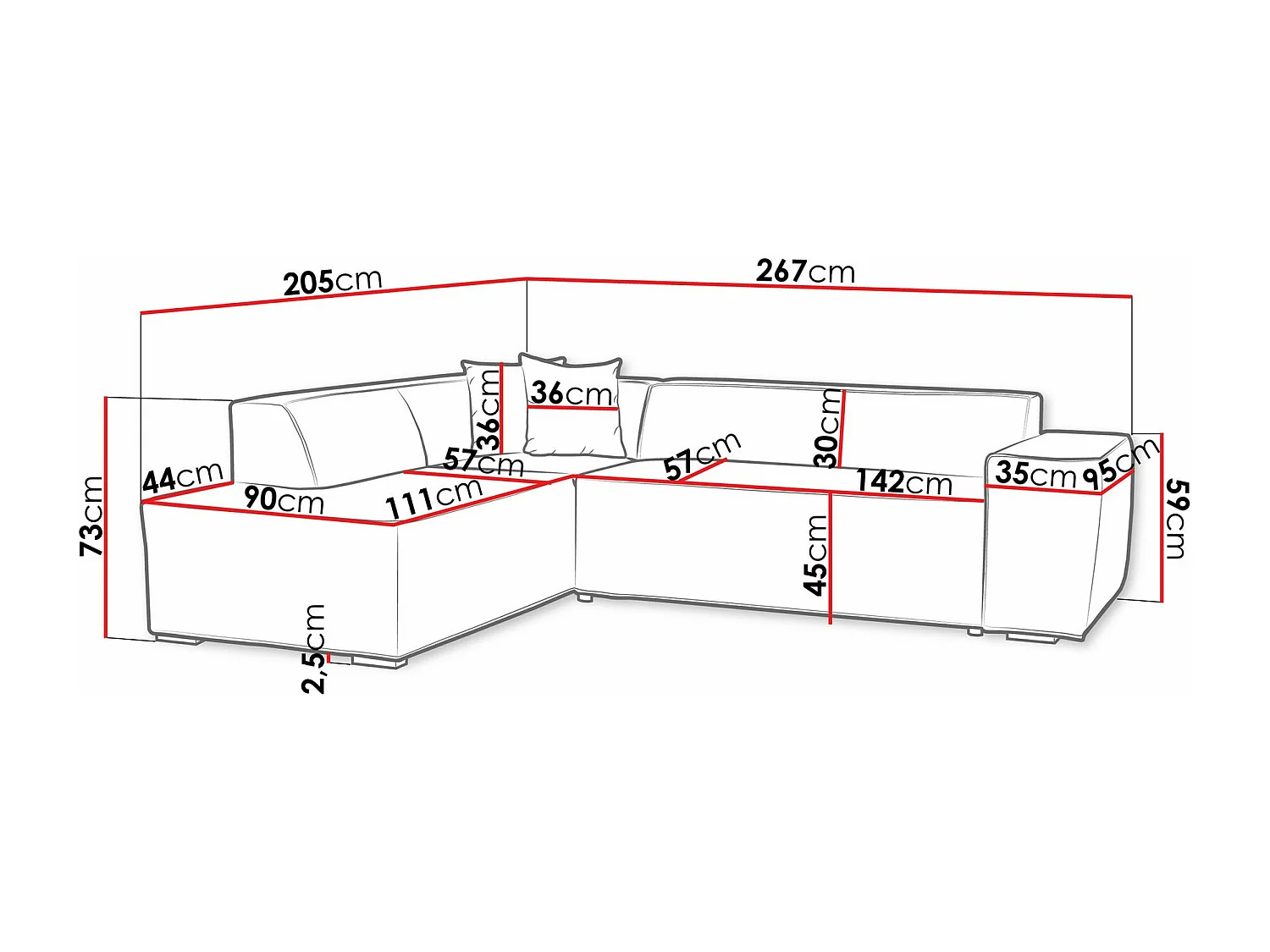 Sofá rinconero Comfivo 289, De color marrón claro, 267x205x73cm