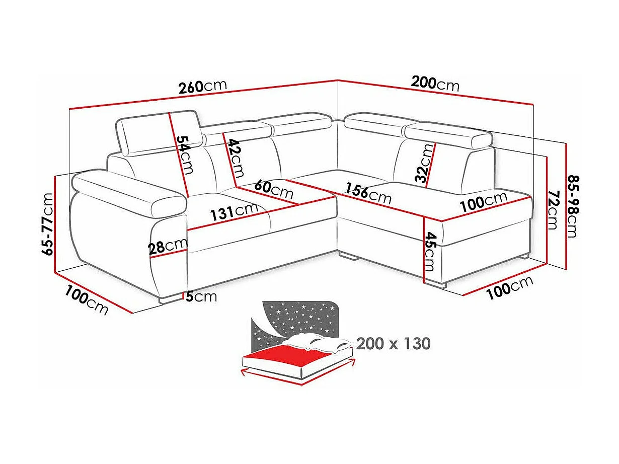Canapé d'angle Columbus 161, Gris, Fonction de couchage, Boîte de literie, 260x200x85cm
