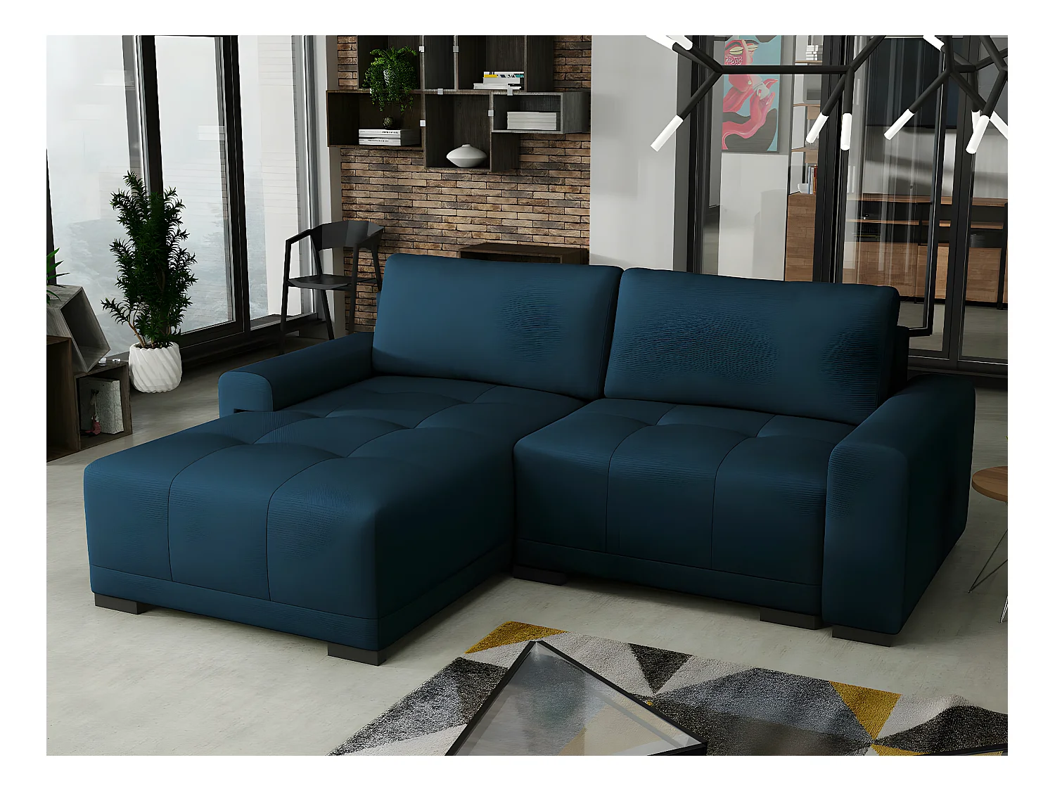 Canapé d'angle Columbus 183, Bleu, Fonction de couchage, Boîte de literie, 237x180x75cm
