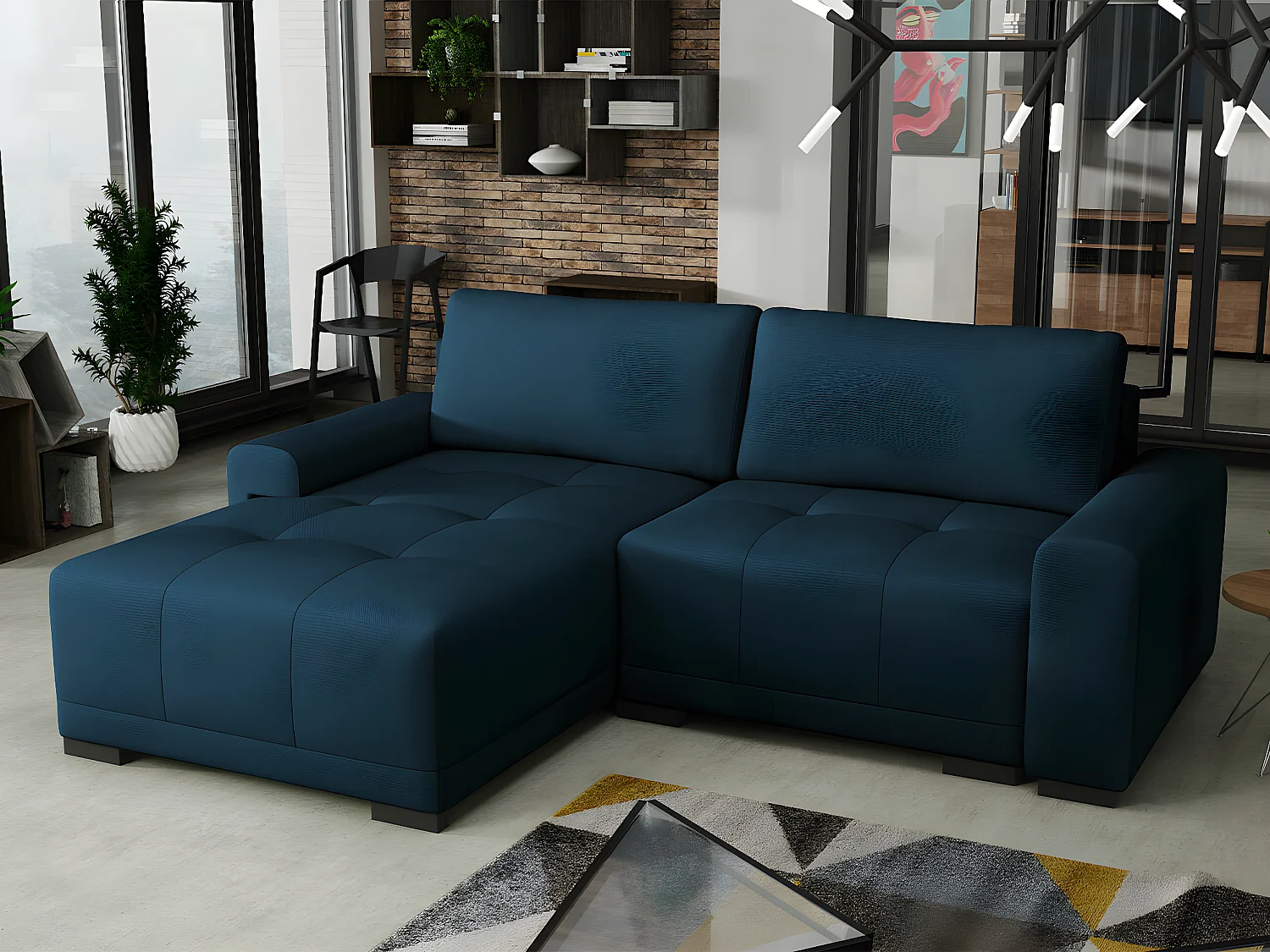 Sofá rinconero Columbus 183, Azul, Función de descanso, Almacenaje, 237x180x75cm