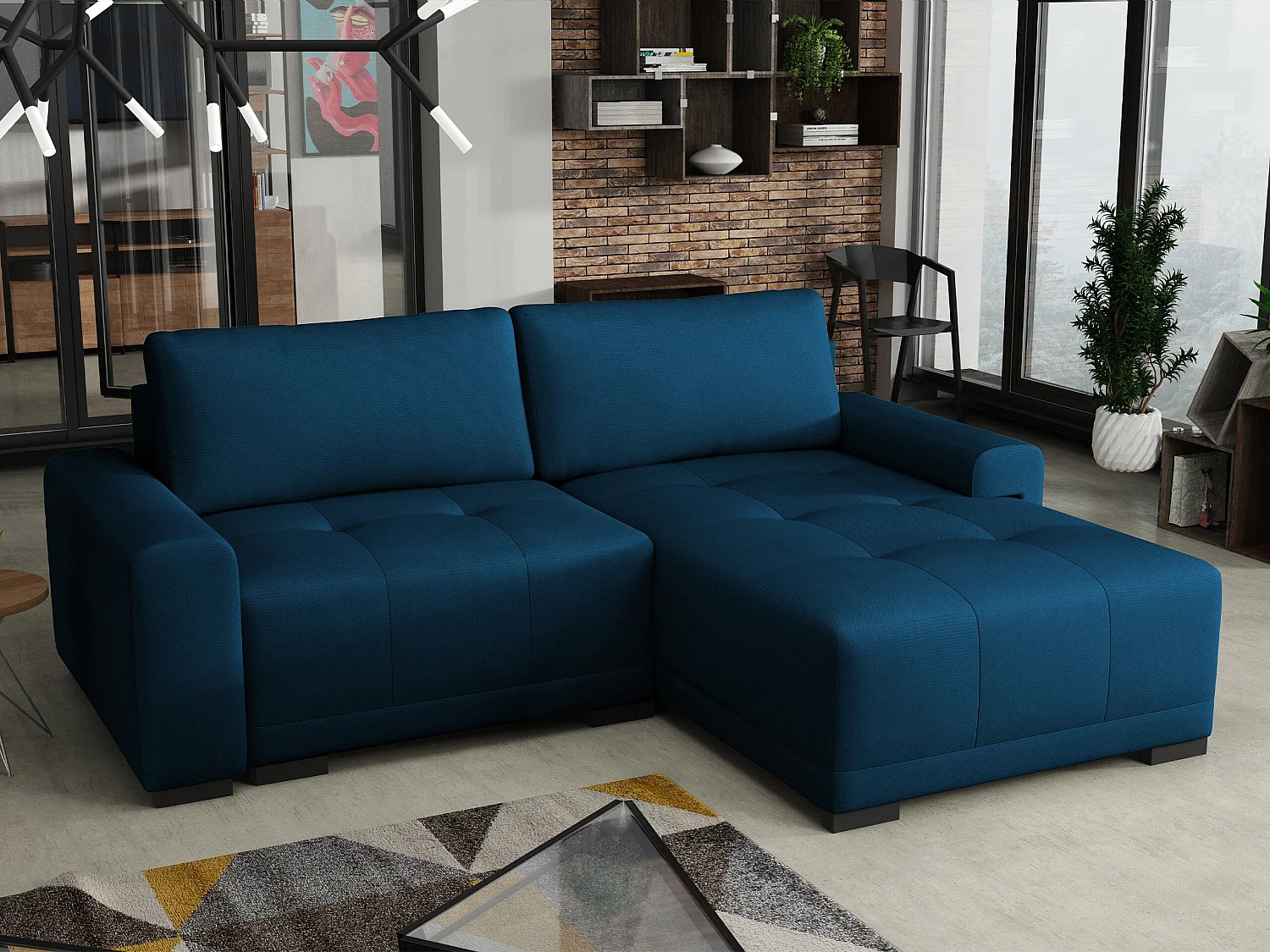 Sofá rinconero Columbus 183, Azul, Función de descanso, Almacenaje