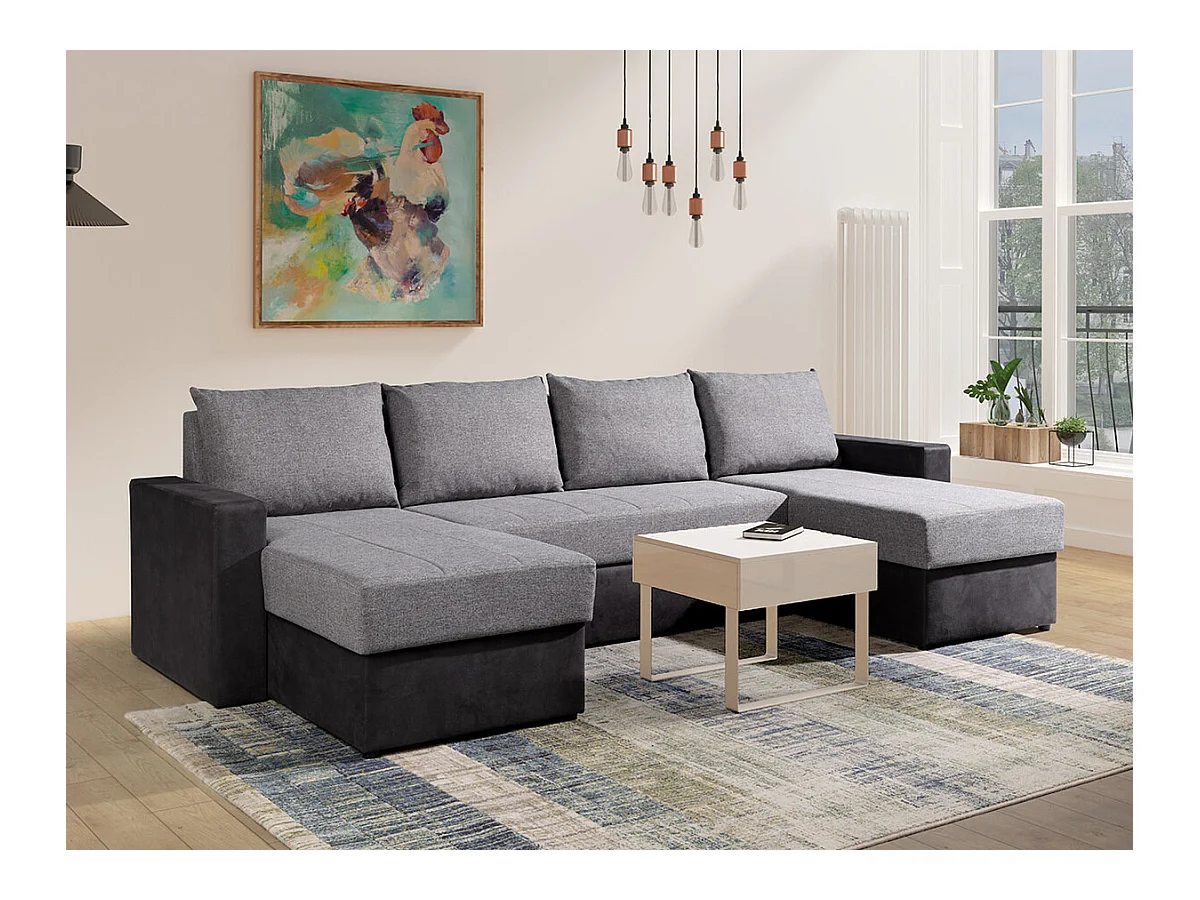 Canapé d'angle Providence 143, Gris, Fonction de couchage, Boîte de literie, 301x156x89cm