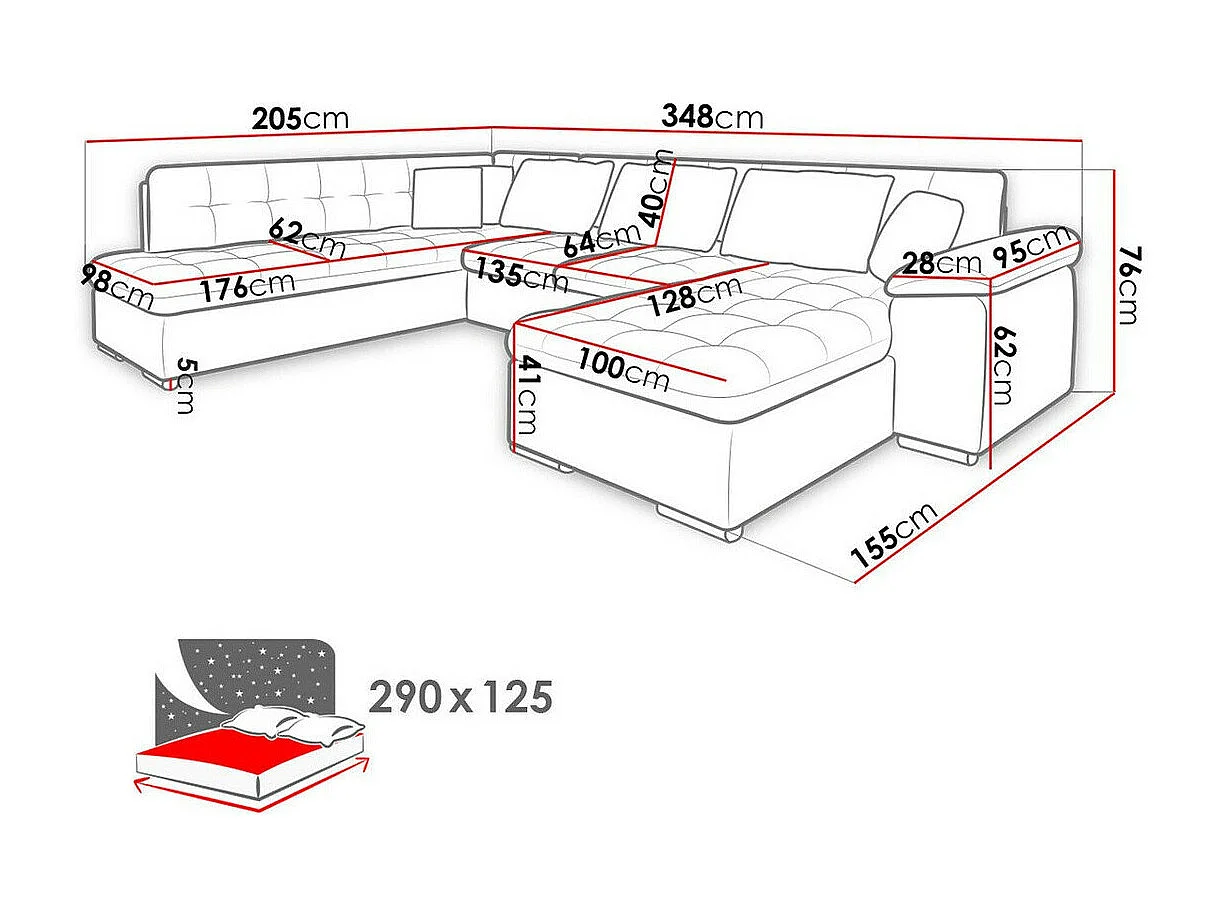 Canapé d'angle Comfivo 180, Gris, Disponible, 348x205x76cm