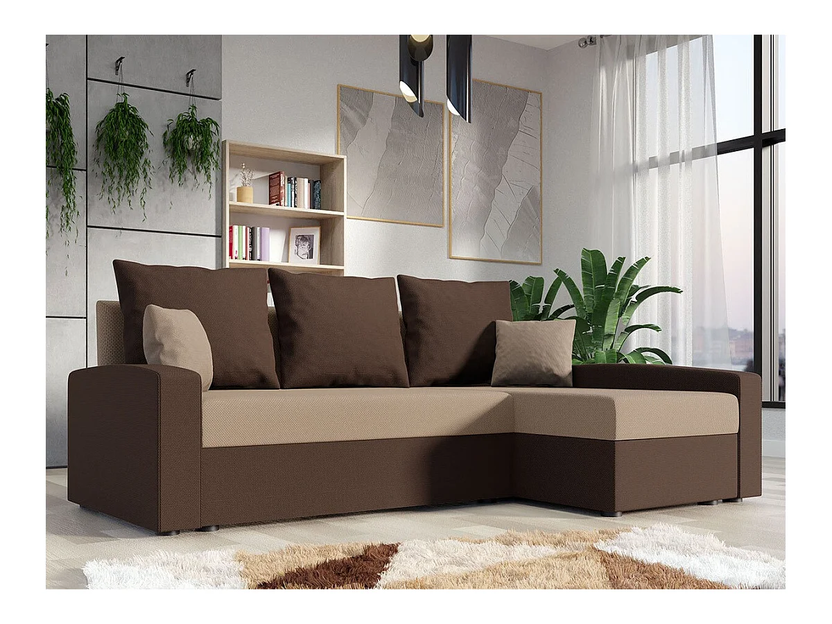 Canapé d'angle Memphis 122, Marron, Fonction de couchage, Boîte de literie, 232x139x83cm