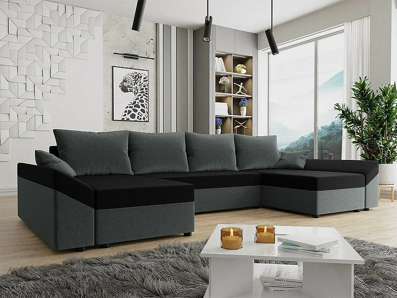 Canapé d'angle Memphis 131, Gris, Disponible, 317x140x82cm