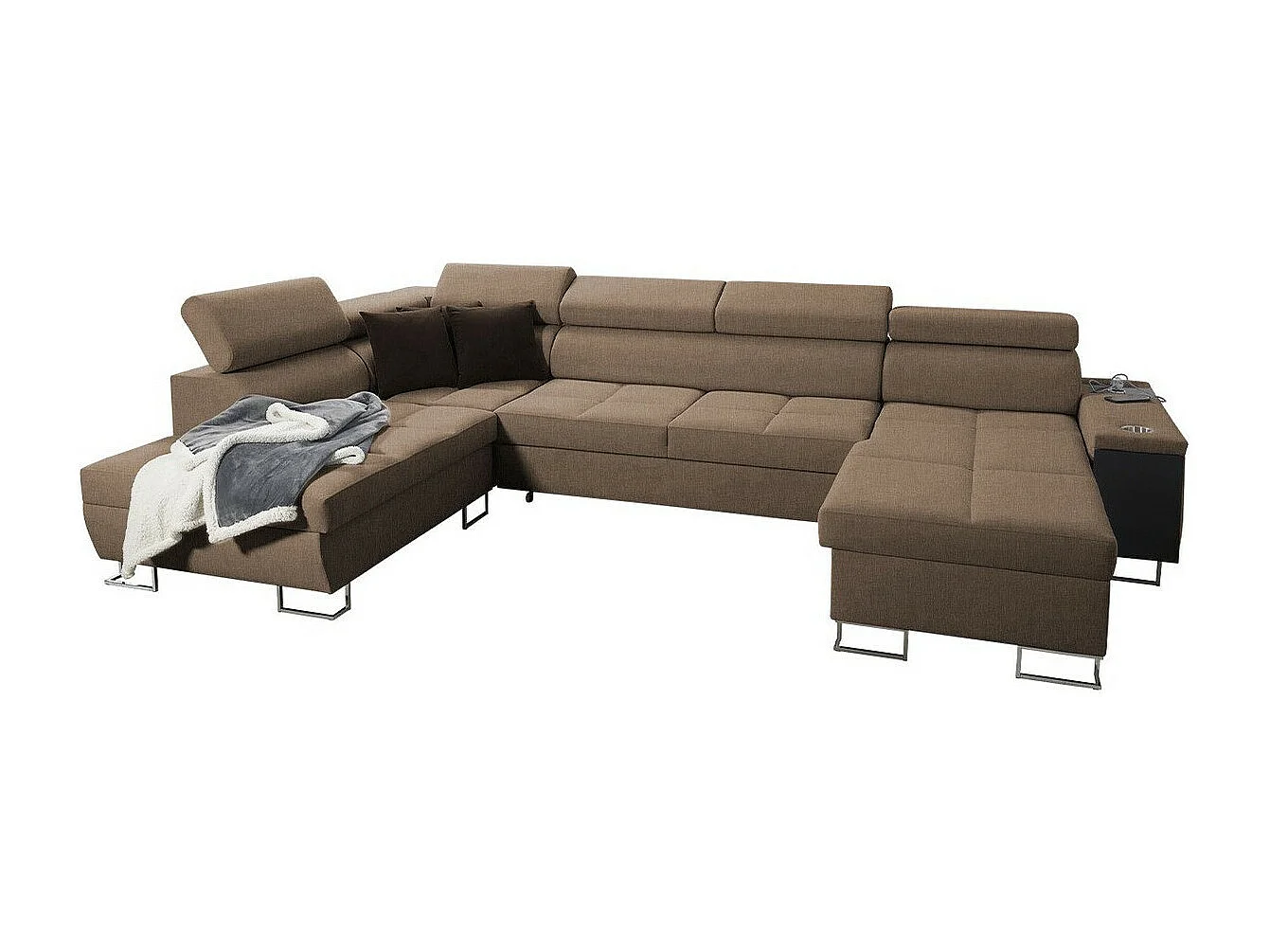 Canapé d'angle Pearland 114, Marron, Fonction de couchage, Boîte de literie, 360x221x84cm