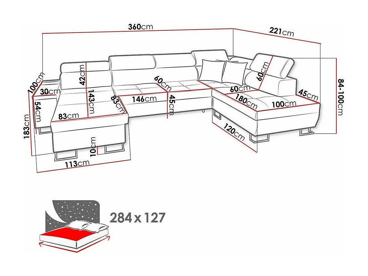Canapé d'angle Pearland 114, Marron, Fonction de couchage, Boîte de literie, 360x221x84cm