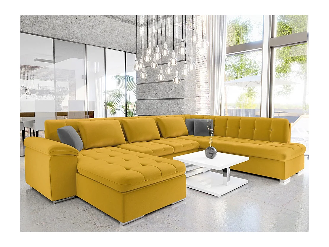 Canapé d'angle Comfivo 114, Jaune, Fonction de couchage, Boîte de literie, 348x205x76cm