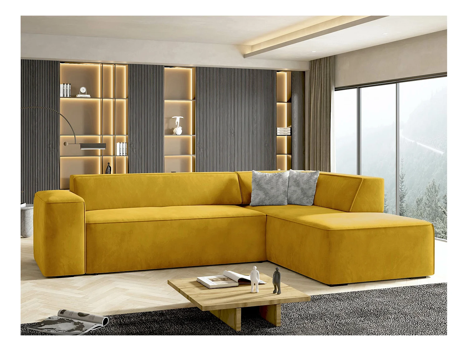 Divano angolare Comfivo 289, Giallo, Senza, 267x205x73cm