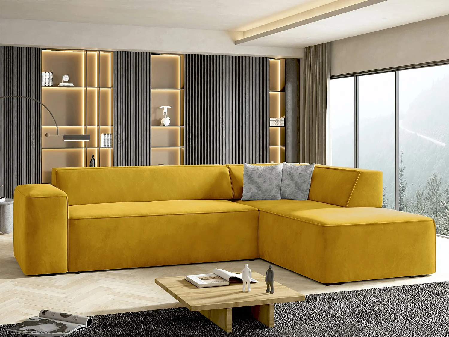 Sofá rinconero Comfivo 289, Amarillo, 267x205x73cm