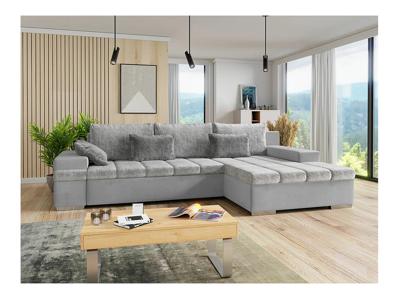 Canapé d'angle Comfivo 169, Gris, Fonction de couchage, Boîte de literie, 310x175x83cm